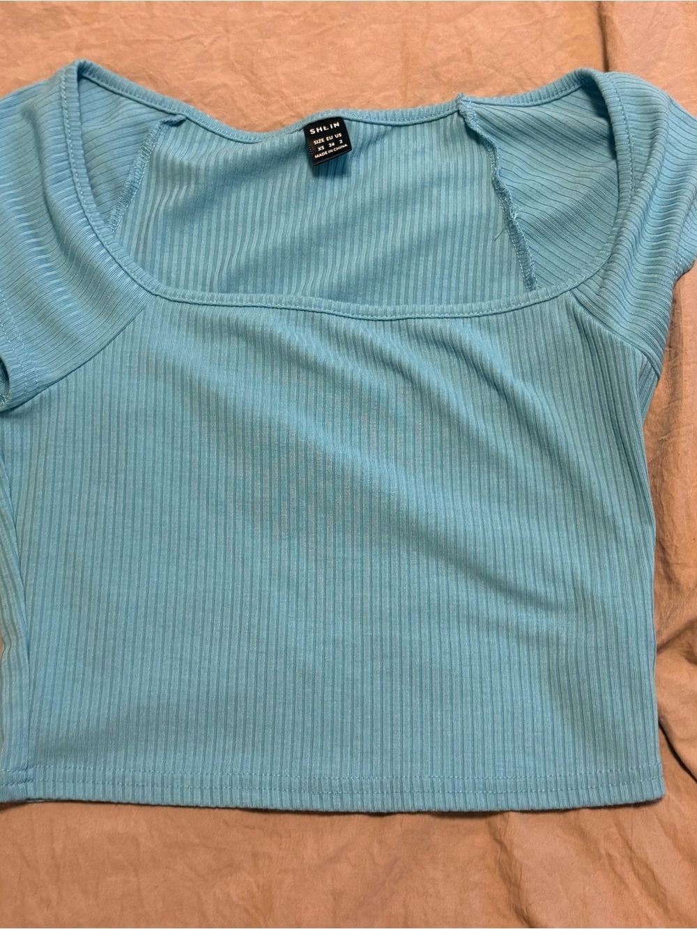 SHEIN Light Blue Ribbed Square Neck Crop Top